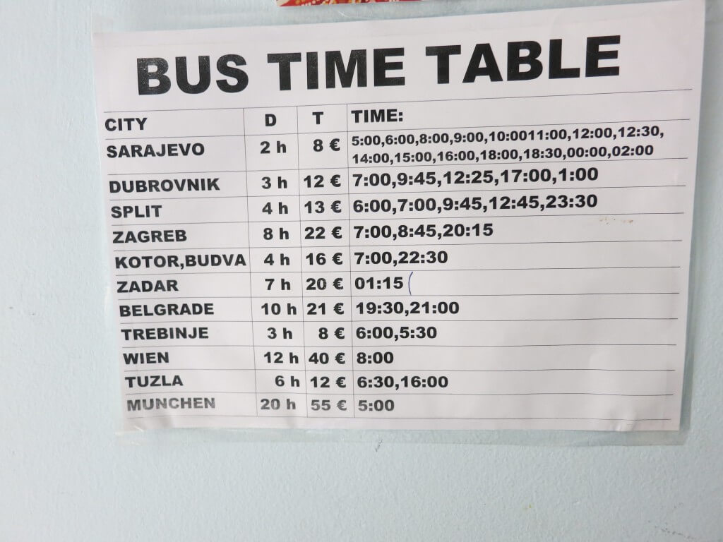 モスタルからサラエボへの行き方　バスの時刻表