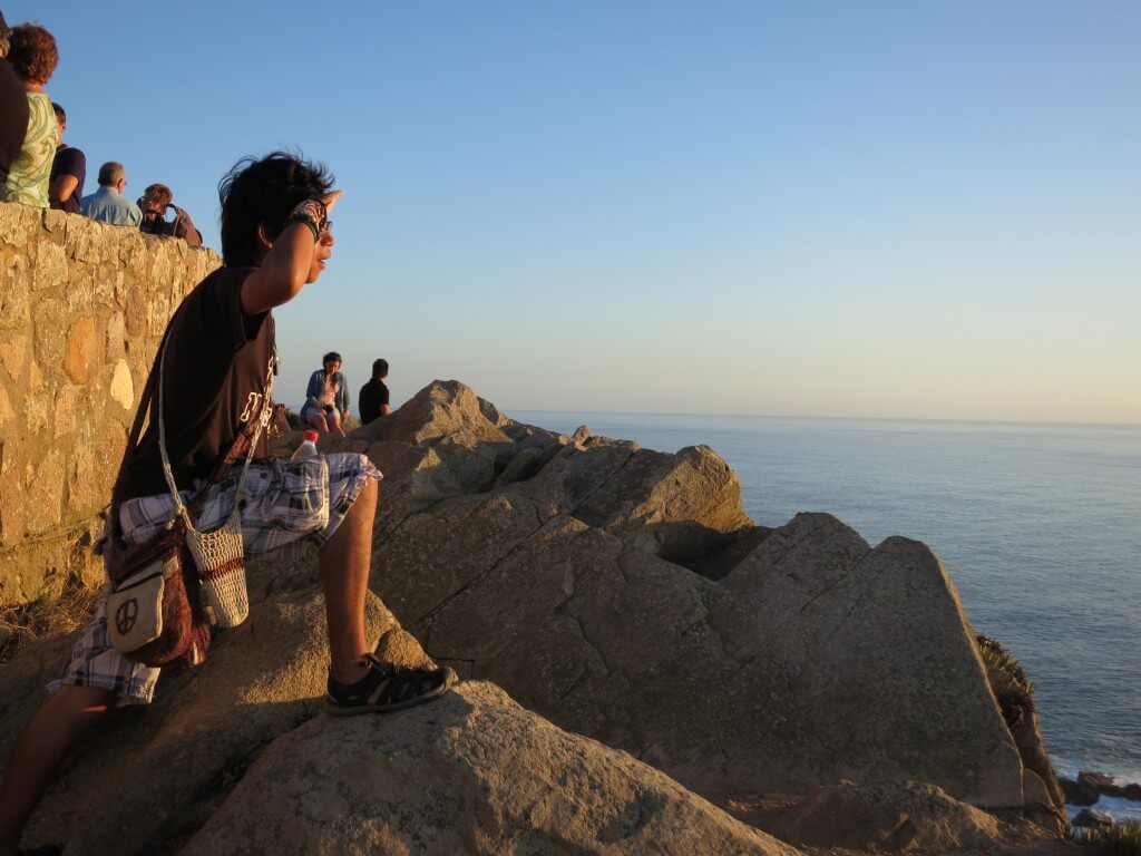 ロカ岬　シントラ　ユーラシア大陸最西端　夕日　水平線　ポルトガル