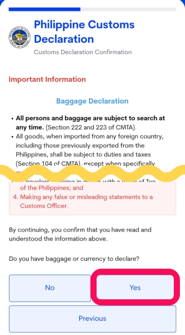 eTravel Baggage Declaration, General Declaration, Currency Declaration(荷物・一般・現金申告)